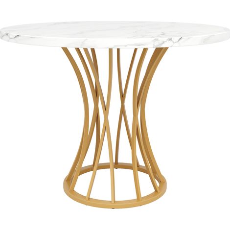 Mesa de comedor redonda 80 x 80 x 76 cm MDF efecto mármol con patas doradas (1/5)