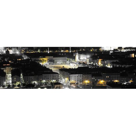 Tableau sur toile place Bellecour Lyon de nuit 30x97 cm - Impression sur Toile Murale Décorative - Image imprimée en HD sur Toile - Toile sur Châssis en Bois FSC - Fabriqué en France (1/4)