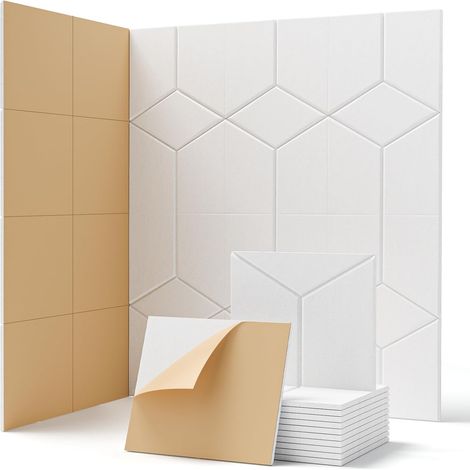 Blanc Lot de 12 panneaux acoustiques autocollants - 30 x 30 x 0,9 cm Absorbeur de bruit - Isolation acoustique - Pour mur, porte, plafond, traitement acoustique et décoration murale (1/5)