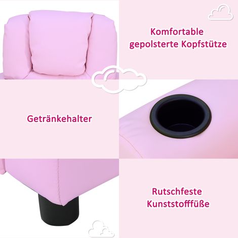 Fauteuil enfant HOMCOM avec repose-pieds, accoudoirs, porte-verres, dossier ajustable, inclinable, relax, pour garçons et filles 3-6 ans, rose
