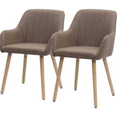 Lot de 2 chaises de salle à manger avec accoudoirs intégrés, pieds en bois, marron, 59x59x82 cm (1/5)