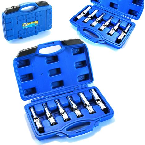 TRADE SHOP - Set Kit 6 Chiavi Bussola Snodate Per Candelette Auto Diesel Da 8 A 16mm 3/8" -