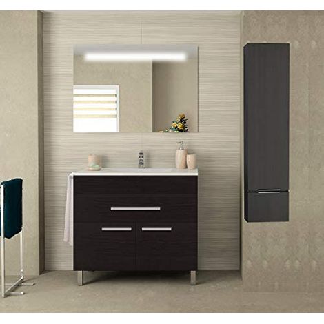 CONJUNTO VEGA PARA BAÑO, MUEBLE DE BAÑO CON LAVABO, ESPEJO Y TOALLERO ROBLE SINATRA 60CM CON COLUMNA (1/4)