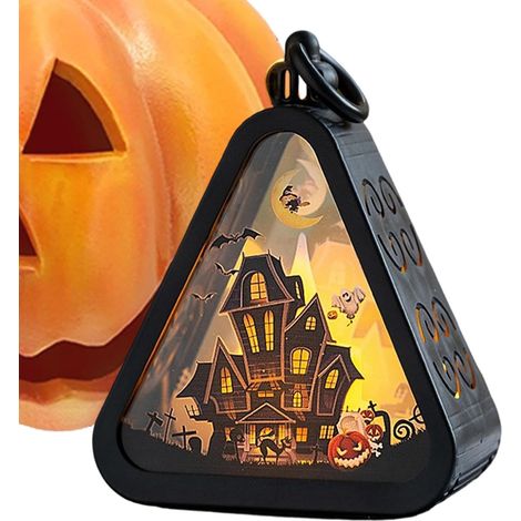 Lanternes Décoratives Éclairage Triangulaire Effrayant À Piles Lampe D'Halloween Rétro Pour Table De Chevet, Bureau, Bibliothèque, Rebords De Fenêtre Et Décoration De Fêtes (1/5)