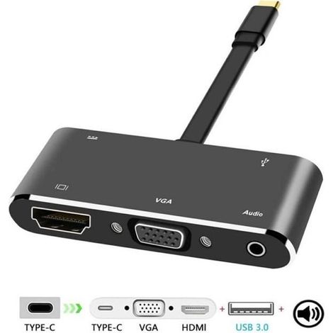 Type C vers HDMI VGA Adaptateur USB C 3.1 Type C vers VGA HDMI 4K avec USB 3.0 Port, Port de Chargement pour MacBook Pro 2016/2017 (1/4)