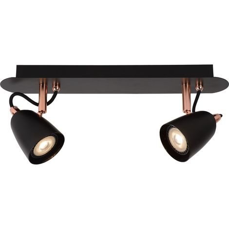 Plafonnier spot Lucide RIDE 2xGU10 5W 3000K noir/cuivre (1/4)