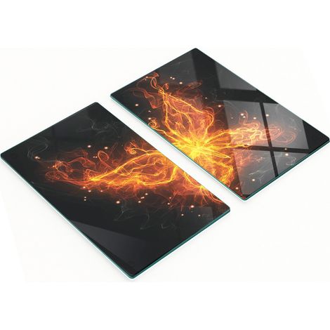 Juego de dos tablas de cocina decorativas de cristal con dise帽o de mariposa de fuego, 2x30x52 cm.