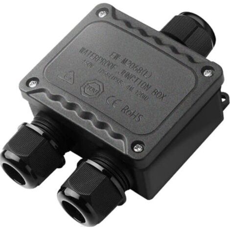 QORVA-Boîte de dérivation étanche IP68 3 voies pour l'extérieur pour petit boîtier électrique noir de Ø9mm-Ø12mm de diamètre pour l'extérieur lumière jardin piscine (1/4)