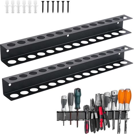 Set aus 2 Wandwerkzeughaltern, 40 cm, 14 Löcher, mit Schrauben und Dübel, für Garage, Werkstatt, Werkbank