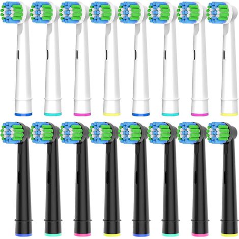 Convient pour 16 têtes de brosse de précision compatibles avec les brosses à dents électriques Oral-B SB-17A/EB17A, 8 blanches et 8 noires, pour un nettoyage en profondeur et précis. (1/5)
