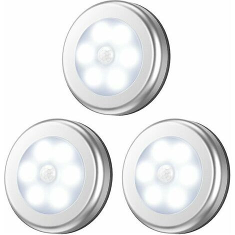 Lampe Détecteur de Mouvement, Lampe LED Detecteur Placard, Lampe Escalier, Lampe d'armoire, Alimenté par Batterie, pour Escalier, Armoires, Placards, Facilité d'installation - 3 Pack, Argent (1/5)