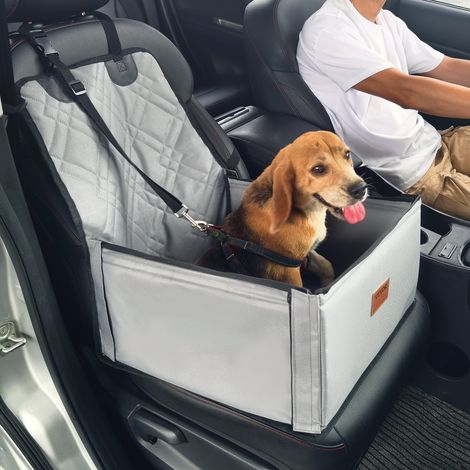 Siège d'auto pour chiens petite taille 12 kg, siège rehausseur pour chien, avec cadre de support, laisse de sécurité à clipser, rembourrage en coton, lit voiture pour animal de compagnie, gris (1/5)