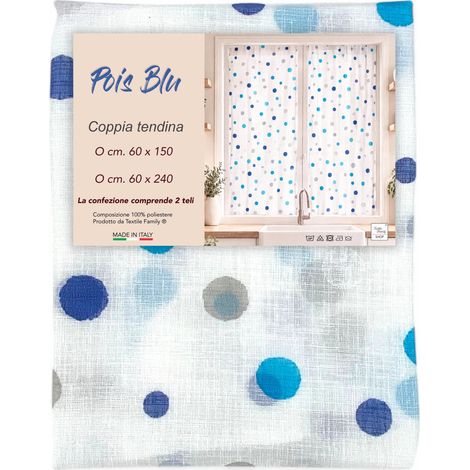 Coppia Tendine a Vetro Pois Blu Semitrasparenti in Bouclè con Tunnel per Astina – 2 Teli Made in Italy COPPIA (2 TELI) CM. 60X150 (1/5)