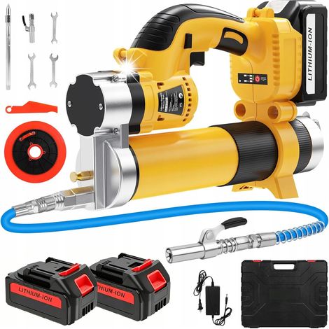 Zosudull - Pistolet Extrudeur - Kit pistolet lubrifiant sans fil - Avec lumière LED, 2 batteries 5500 mAh et chargeur - 12000PSI - Gâchette 3 vitesses - Tuyau flexible 19,7 pouces - Pour voitures, mat