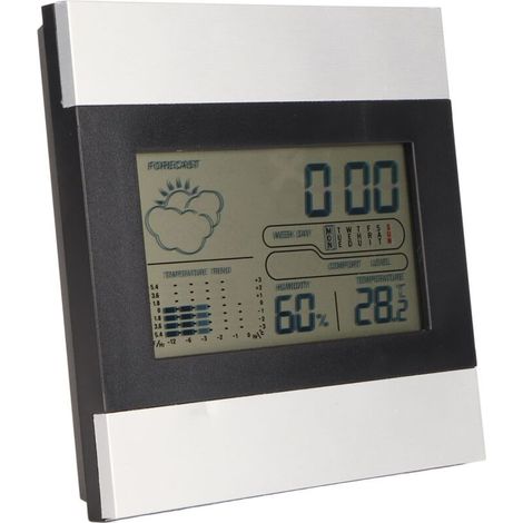 Température de l'horloge météo numérique et humidité Affichage de l'alarme de coque en aluminium pour le bureau Utiliser la suspension murale (1/5)