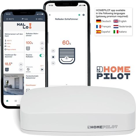 HOMEPILOT avvolgitore elettrico smart RolloTron classic power per tapparelle fino 60 kg (circa 10 m²), per cinghia da 23 mm, comp. con telecomando (app & alexa tramite il web server domotico premium) (1/3)