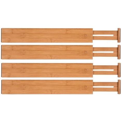 Séparateurs de Tiroir de Cuisine en Bambou (Lot de 4) Organisateurs de Tiroir Réglables, À ressort, Cuisine, Chambre à coucher, Tiroir pour bébé, Bureau (1/4)
