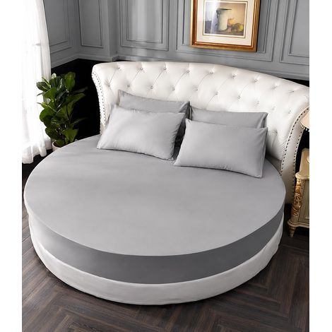 Rond Drap Housse 220x220, Gris Clair Coton Drap-Housse avec Élastique Complet, Respirant Doux, Bed Sheets Convient pour Matelas Jusqu'à 25 cm (1/5)