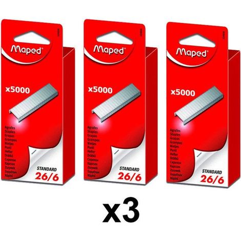 Lot de 3 boîtes de 5000 agrafes Standard 26/6 - Maped