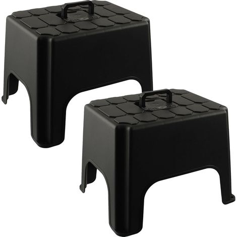 2 x Non-Slip Step Up Black Step Stool With Built In Carry Handle