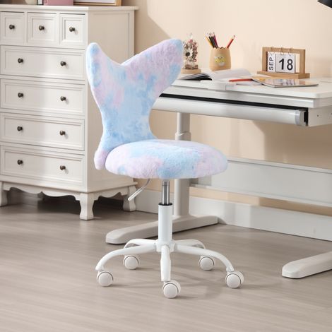 Wahson Chaise de bureau enfant pivotante – Fausse fourrure douce – Hauteur réglable 42-50cm – Dossier ergonomique – Design sirène coloré, Bleu