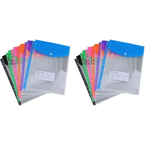 Pochettes de rangement pour classeur, lot de 12, extensibles, avec enveloppes en plastique, compatibles avec les classeurs à 2, 3 et 4 anneaux. (1/5)