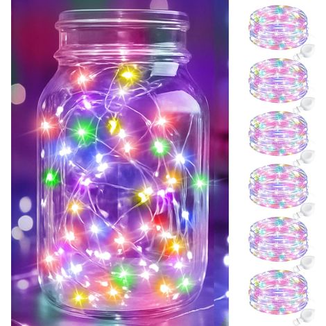 btfarm Lot de 6 guirlandes lumineuses LED avec batterie - Petite taille - 2 m - 20 LED - Mini guirlande lumineuse à piles - Fil étanche avec pile bouton - Pour Noël, mariage, fête, décoration (1/5)