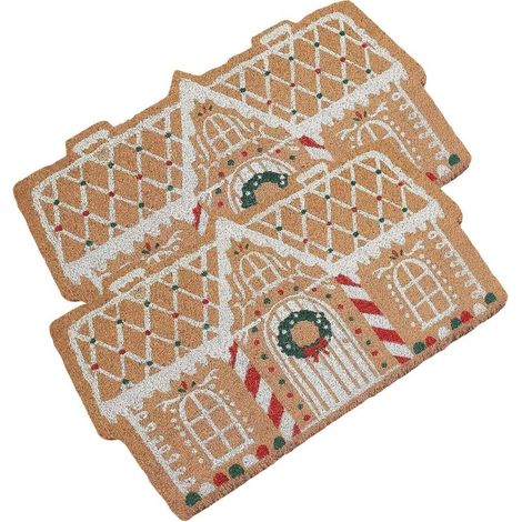 Zweiteilige Lebkuchenhaus-Weihnachtsfußmatte (60 x 40 cm), rutschfest, für den Außenbereich. (1/5)
