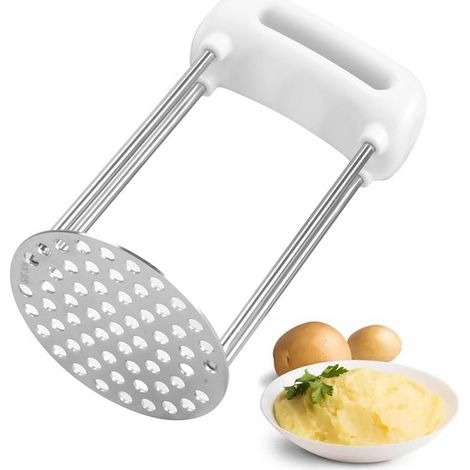 Machacador de patatas，acero inoxidable，prensa para patatas，apto para lavavajillas，con mango de plástico，blanco (1/5)