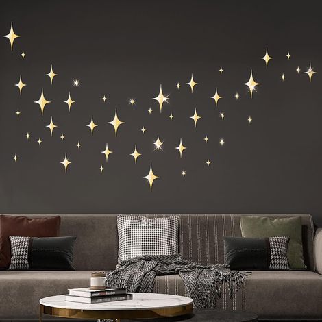 70 Pcs Miroir Decoration Murale, 3D Amovible Acrylique Stickers Muraux Miroir Autocollant pour Salon Chambre Dortoir Location Décor (Doré) (1/3)