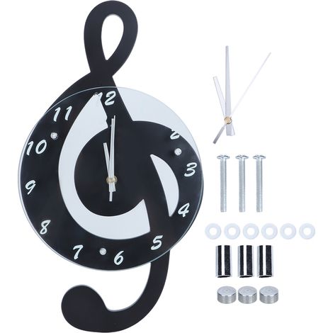 Horloge Murale Silencieuse Design Notes de Musique en Bois et Verre Noir 44x24cm Décoration Intérieure Élégante pour Chambre (1/5)