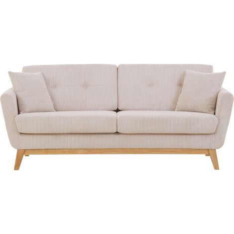 Concept-Usine – Canapé droit 3 places en velours côtelé beige – Structure bois massif – Assise déhoussable – Dimensions 190x85x85 cm (1/5)