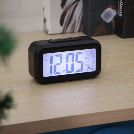 Réveil Sans Radio Écran Lcd Avec Vision De Nuit - Noir (1/4)