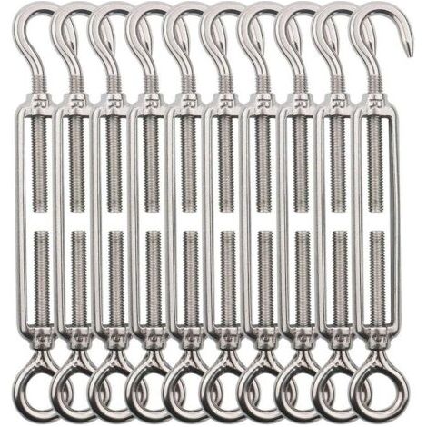 10 Stück Edelstahl-Seilspanner, M5-Draht, Haken- und Ösenspanner, Edelstahl-Seilspanner, 304 Edelstahl-Seilspanner, für Außenaufhängungen, Geländer, Kletterpflanzen (1/5)