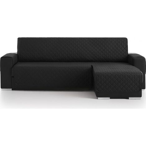 Housse de canapé d'angle matelassée avec méridienne à droite ou à gauche, longueur 220 cm, noire (1/4)