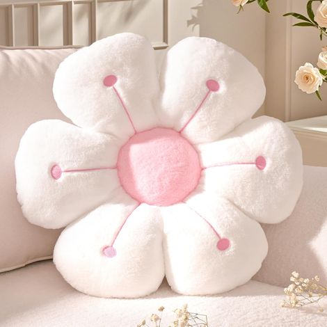 Coussin Fleur Petit, Coussin de Sol Forme de Fleur Blanc/Rose, Coussins Décoratif en Peluche Daisy Enfant, Aesthetic Coussins Décoration Canapé, Deco Chambre Ado Fille, 40 cm (1/5)