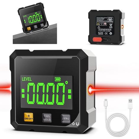 Outil numérique d'angle, inclinomètre, niveau laser magnétique à quatre faces, écran LCD, interface Type-C, étanchéité IP54, idéal pour la menuiserie, la construction, la décoration et les projets de (1/5)