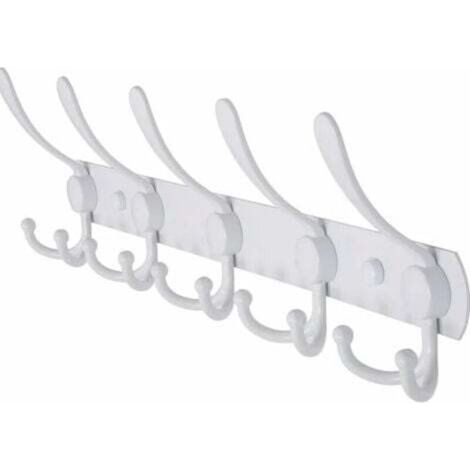 (Blanc) Porte-manteau mural – 5 crochets assortis, robuste, en acier inoxydable, porte-manteau en métal pour vêtements, serviettes, sacs à main, peignoirs, entrée de salle de bain (1/4)