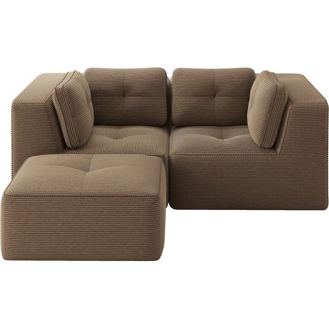 Sofá modular de esquina configurable de 2 plazas en tejido pana marrón MODENUIT (1/5)