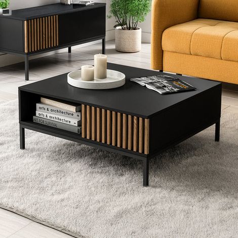 Mesa de centro 1 cajón 1 compartimento Melchior Negro y Madera (1/5)