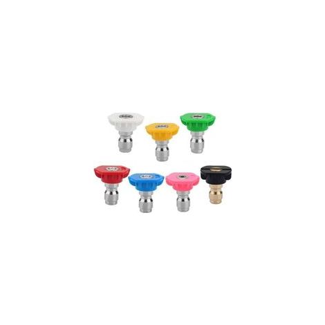Lot de 7 buses pour nettoyeur haute pression, buses à connexion rapide 1/4", principalement utilisées pour le nettoyage automobile et le jardinage.