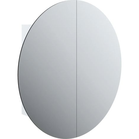 Mobiletto da bagno a parete con specchio rotondo e illuminazione a LED 54 x 54 x 17 cm design moderno in legno bianco 020047112