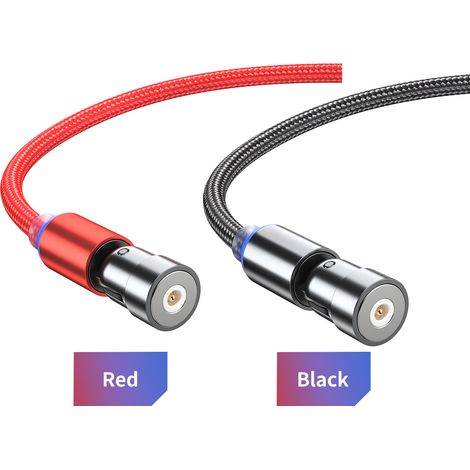 Câble de charge magnétique 3-en-1 nylon tressé avec lumière LED Compatible iOS/Micro USB/Type-C Noir 3.3ft