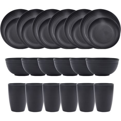 Service de table en paille de blé, assiette, tasse, bol, noir (1/5)