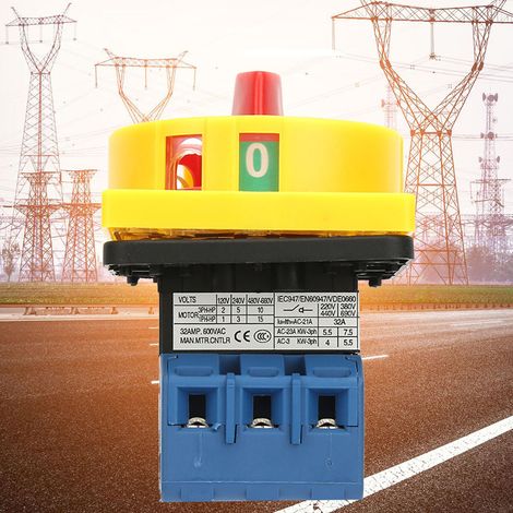 Interrupteur de disjoncteur de charge 25A/32A, tripolaire, à came rotative 2 positions, marche/arrêt (32A) (1/5)