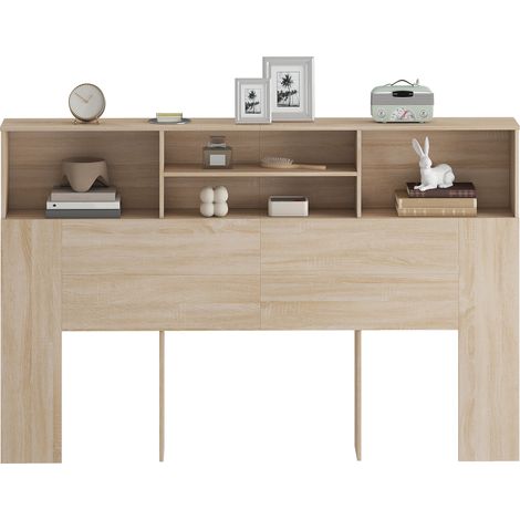 Freistehendes Kopfteil mit Ablagen, 4 offene Ablagefächer, 160 x 20,2 x 108,2 cm, Naturholz