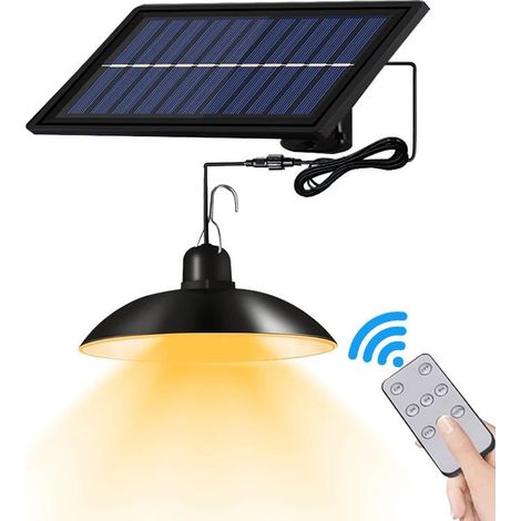 Luce solare, luce solare per esterni con telecomando, luce solare per interni ed esterni con cavo da 3 m, impermeabile IP65, lampada a sospensione solare per giardino, garage, cortile, scale, patio (l (1/5)