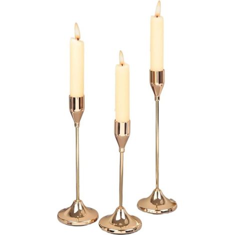 Chandelier - Métal Doré - Pour Bougie Colonne ou LED - Intérieur Extérieur - Ensemble de 3 Pièces (1/2)
