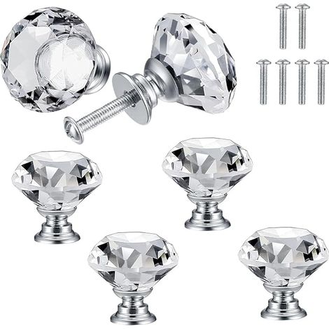 6 Boutons de Porte en Cristal Forme Diamant, 30 mm, pour Armoire, Tiroir, Cuisine – Vis Incluses (1/5)