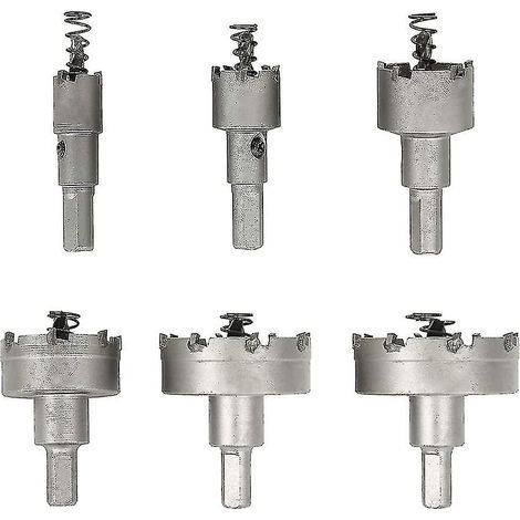 Hole saw for metal, set of 6 carbide hole saw bits, stainless steel hole saws, for aluminum, steel, iron, copper, wood, 16 mm, 22 mm, 30 mm, 40 mm, 50 mm, 60 mm (1/5)